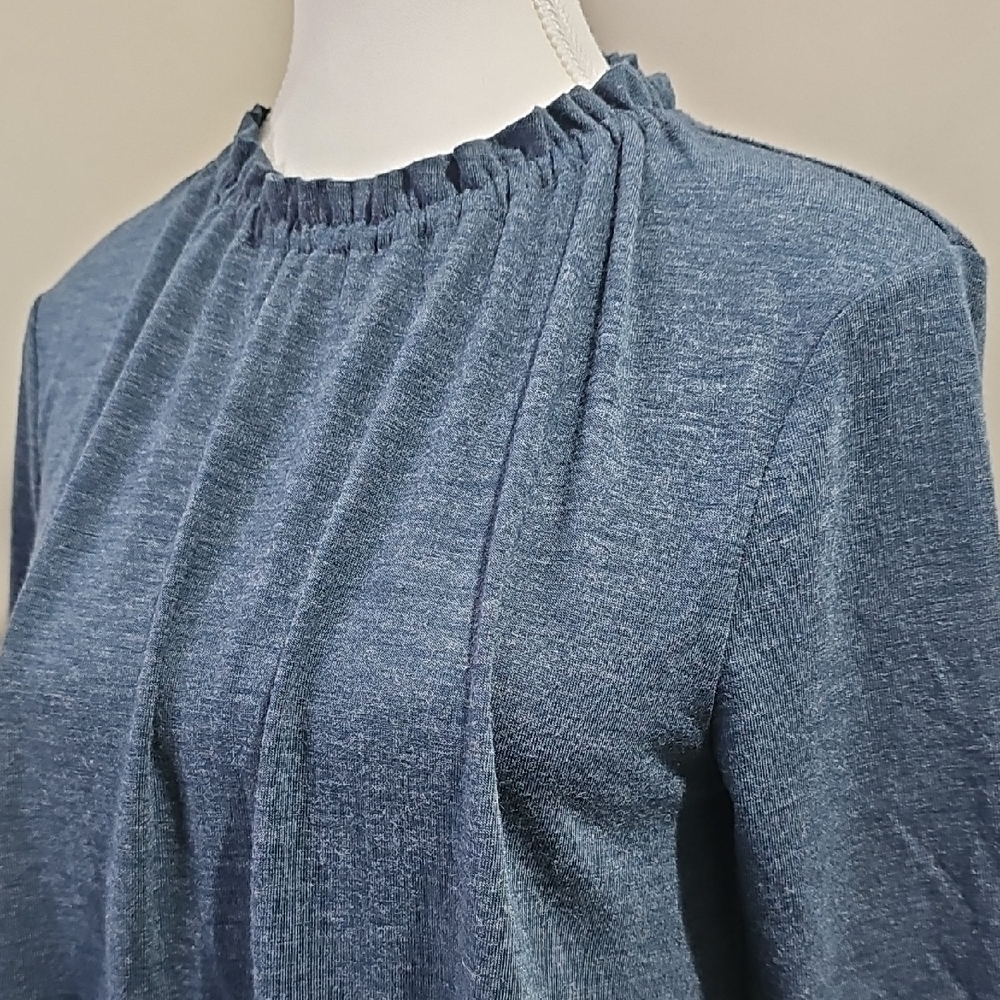 LOFT Blue Blouse with ruffle neckline. Sz Sm